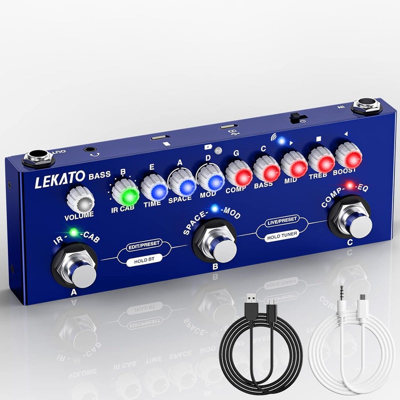 LEKATO Bass Multi Effects Pedal, Guiter Peda with IR Loading 9 AMP Models, Delay Reverb Chorus, Multi Effects Processor for Bass, Bluetooth 5.0,Recording, Built-in Battery - Image 1